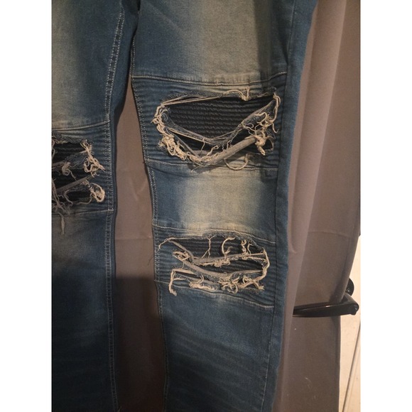 Dash American Designers Blue Distressed‎ Jeans, Ripped Moto Jeans, Men's 48x34 - Picture 8 of 9